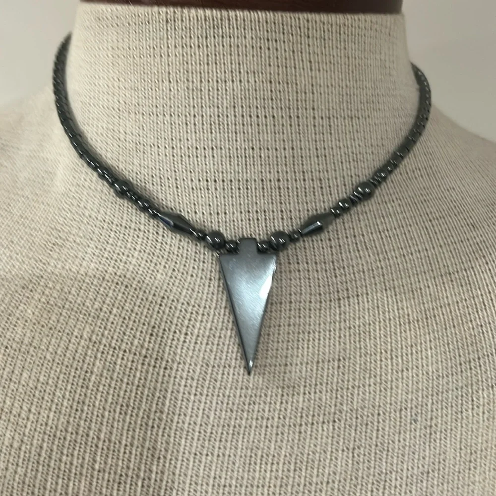 Hematite Bead Necklace with Arrow Head Pendant